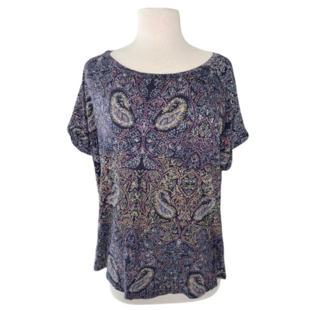 Lucky Brand Navy T Shirt Paisley Print Tee Flattering Design